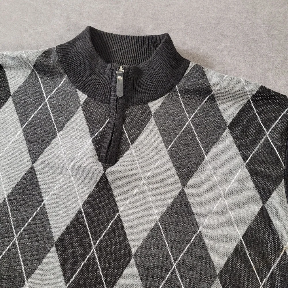 The North Pole Black Gray Grandpa Sweater 1/4 Zip Mens Size XL‎